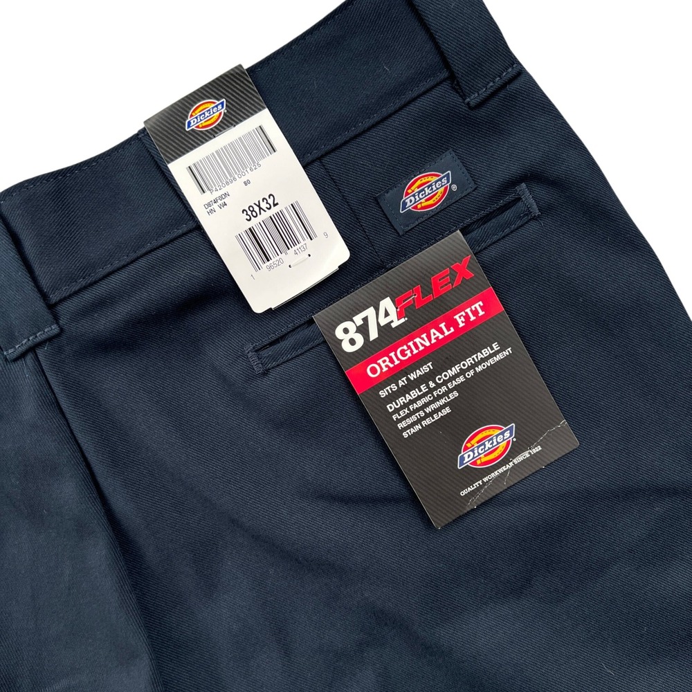 NEW Dickies 874 Flex Work Pants Mens 38x32 Navy Blue Original Fit Chino Trousers